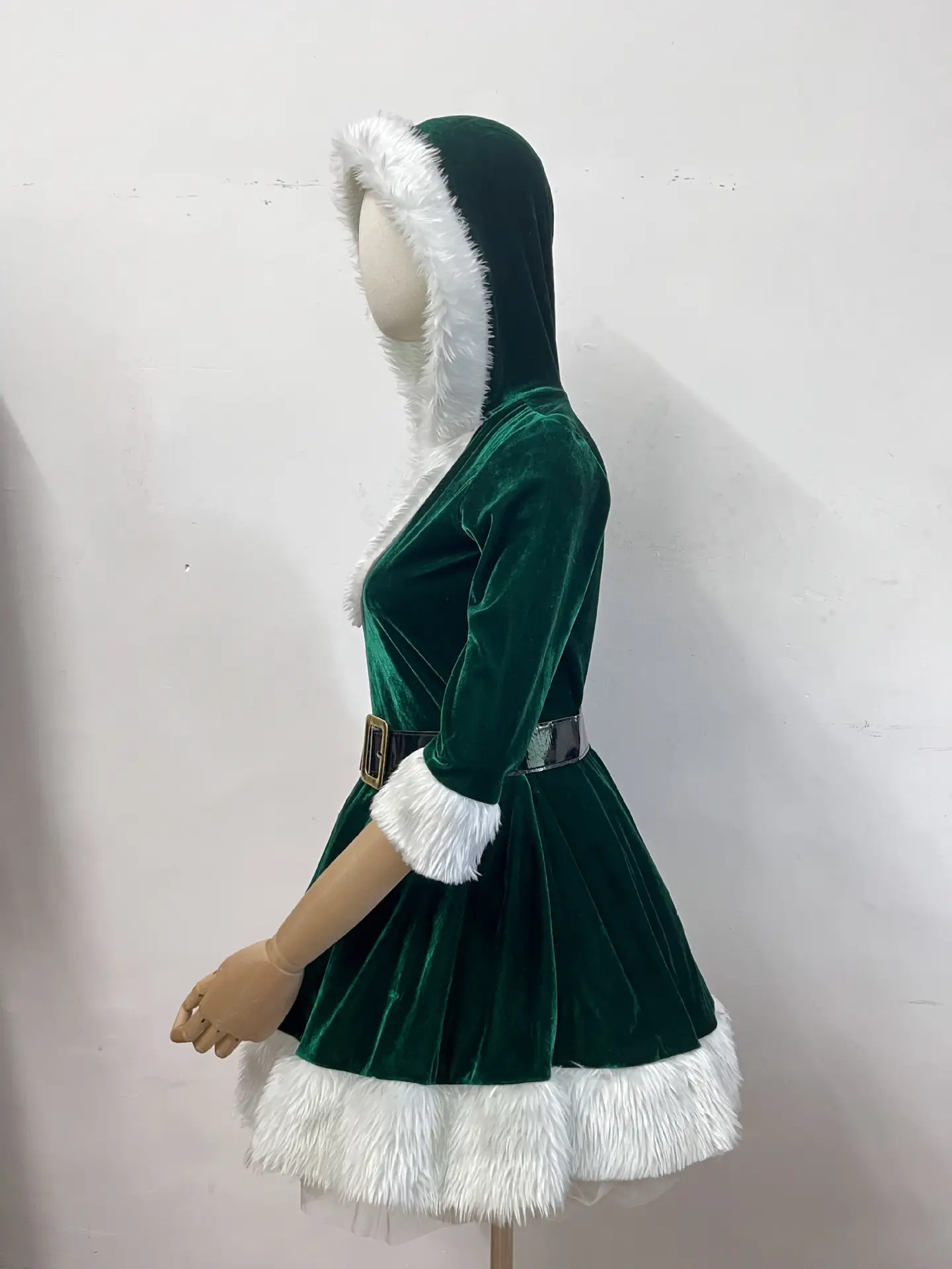 Green Velvet Christmas Skirt for Women with White Trim — feature 26