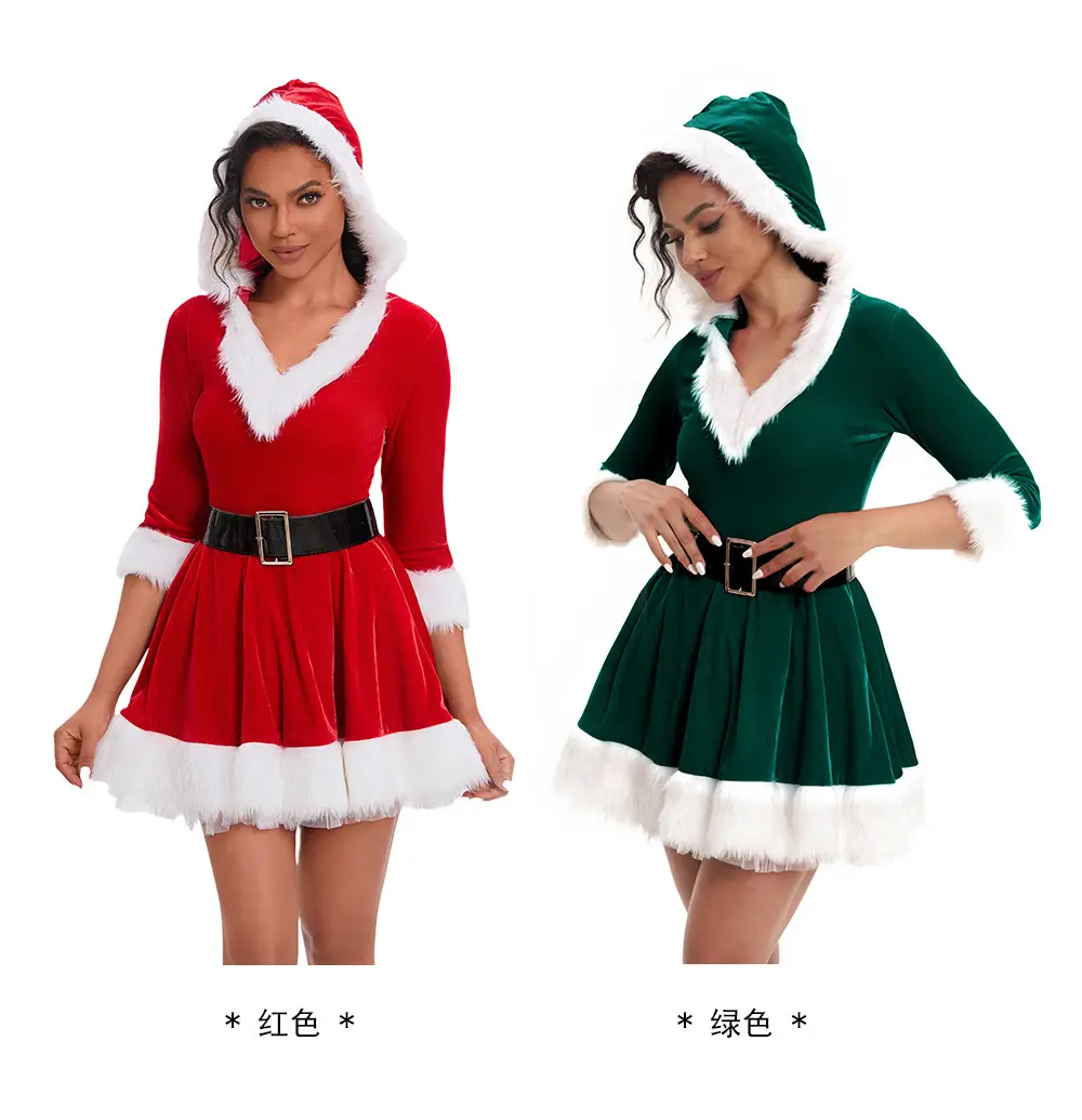Green Velvet Christmas Skirt for Women with White Trim — feature 4