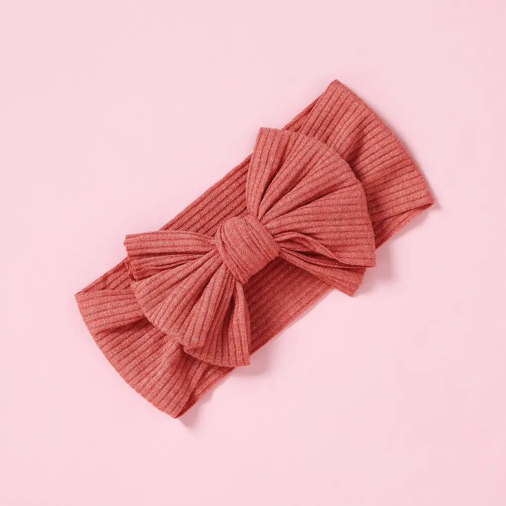Brown Knit Bow Baby Headband for Girls - Image 3