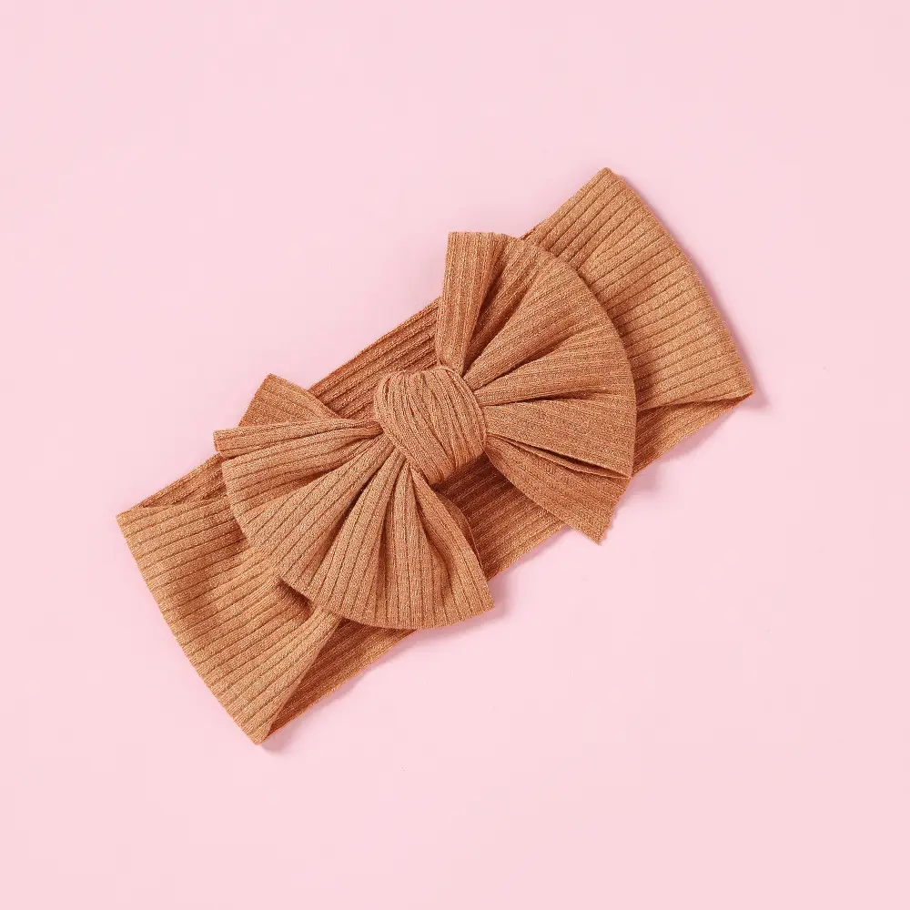 Brown Knit Bow Baby Headband for Girls - Image 7