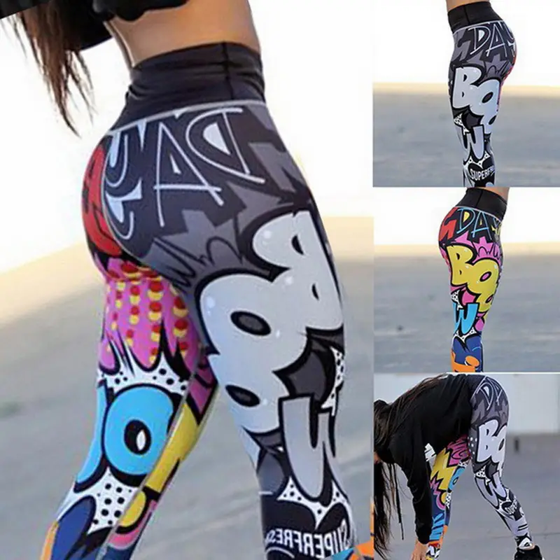 Colorful Graphic Hip Boom Yoga Pants Slim Fit - Image 5
