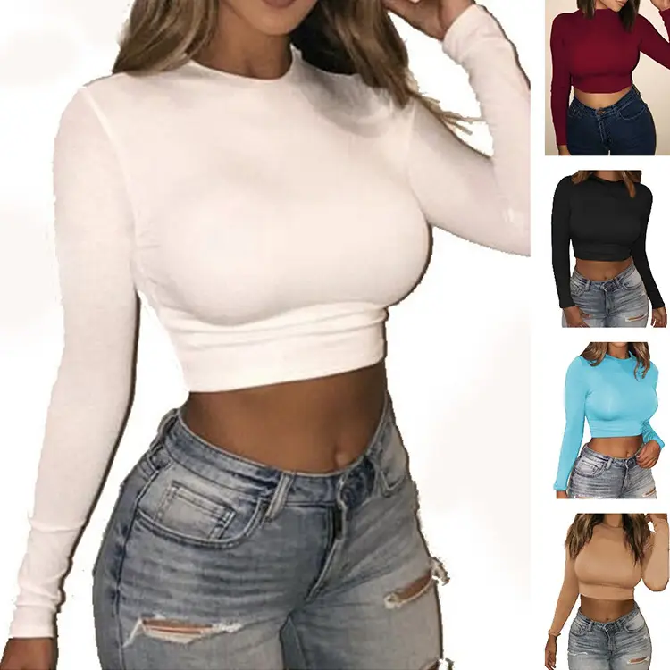 Women's Blue Navel Crewneck Long Sleeve T-Shirt - Image 4