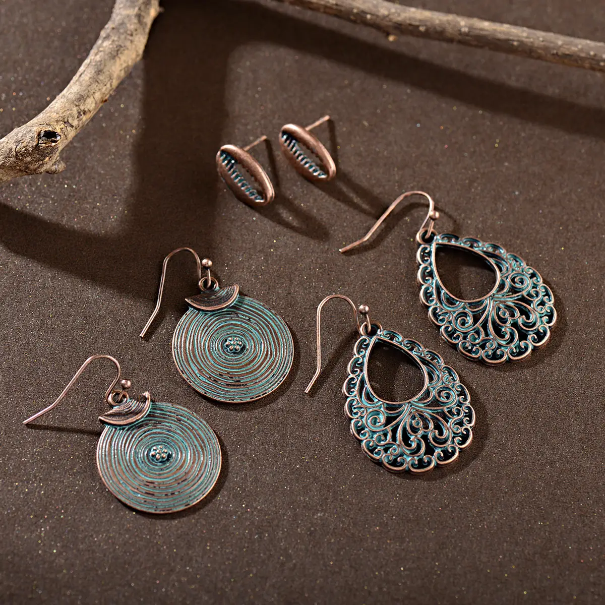 3-piece Retro Metallic Earrings Set for Women - Image 2