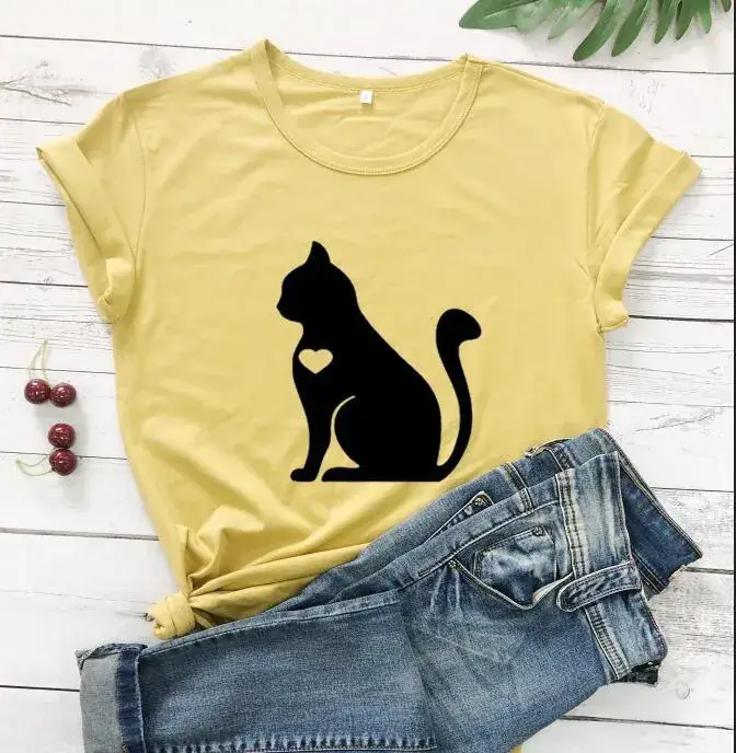 Cat Graphic T-Shirt Green Men Women Europe USA