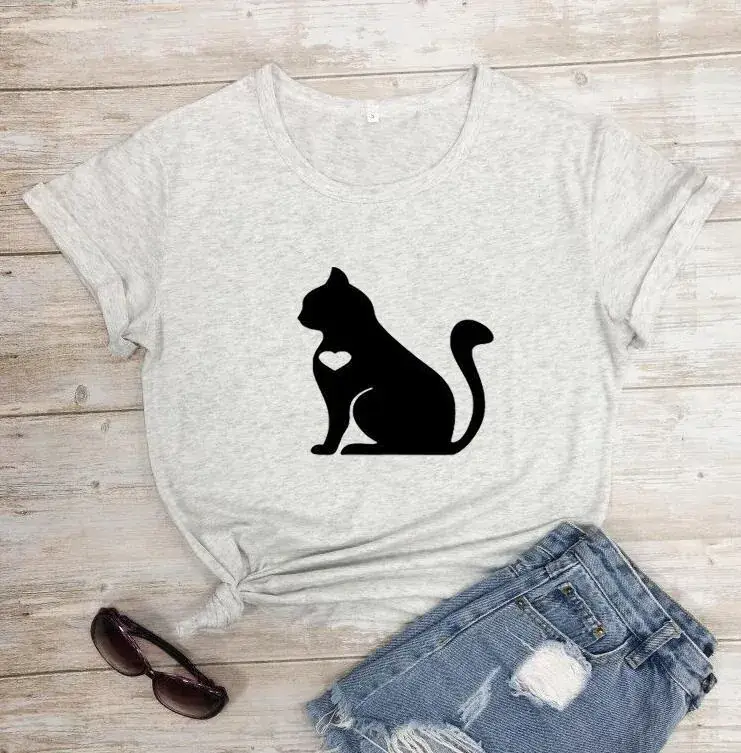 Cat Graphic T-Shirt Green Men Women Europe USA