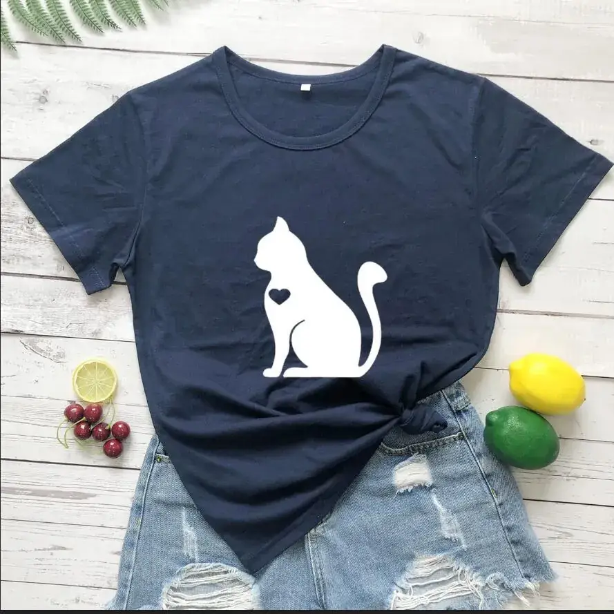 Cat Graphic T-Shirt Green Men Women Europe USA