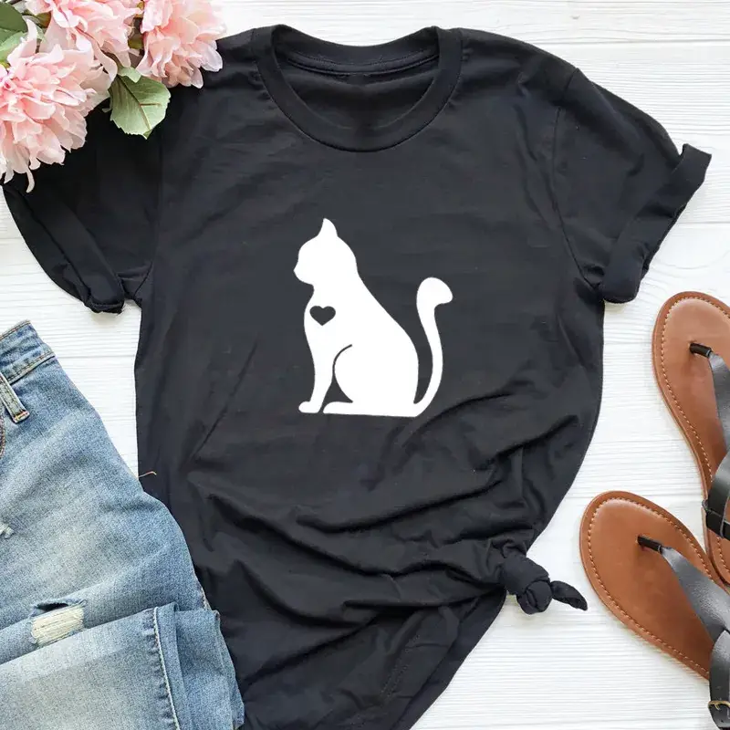 Cat Graphic T-Shirt Green Men Women Europe USA
