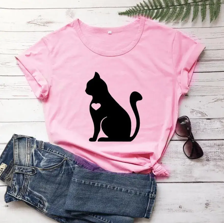 Cat Graphic T-Shirt Green Men Women Europe USA