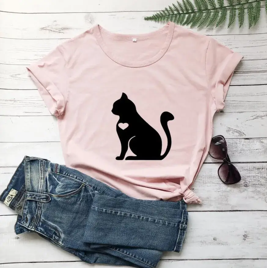 Cat Graphic T-Shirt Green Men Women Europe USA