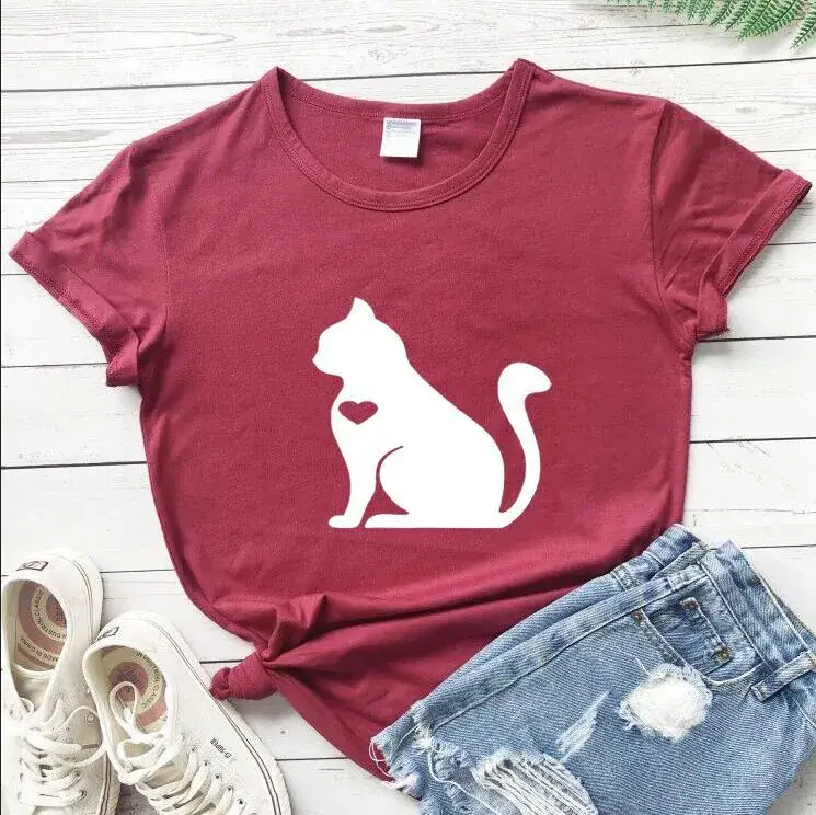 Cat Graphic T-Shirt Green Men Women Europe USA