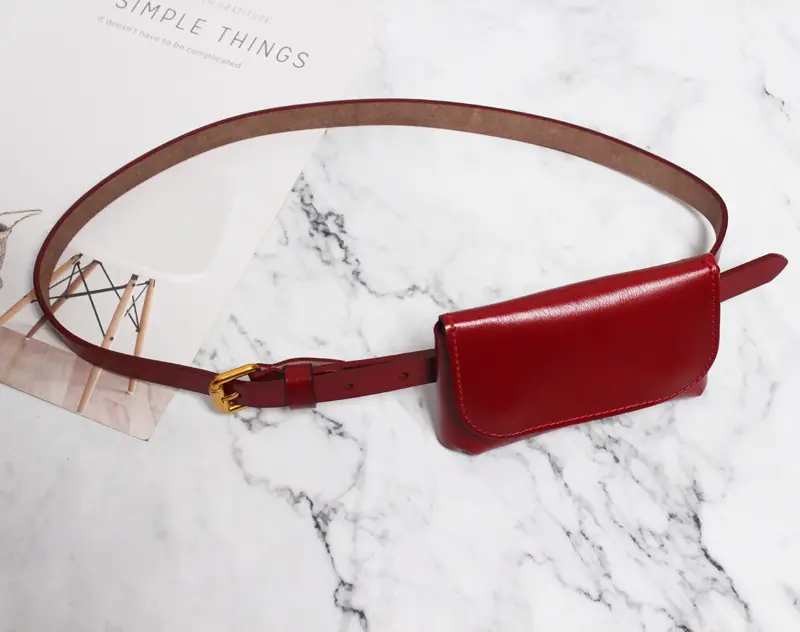 Red Leather Belt with Gold Clasp for Women - Image 5