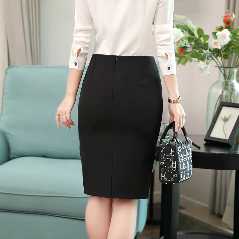 Black Slim Fit Mid-Length Work Skirt for Women