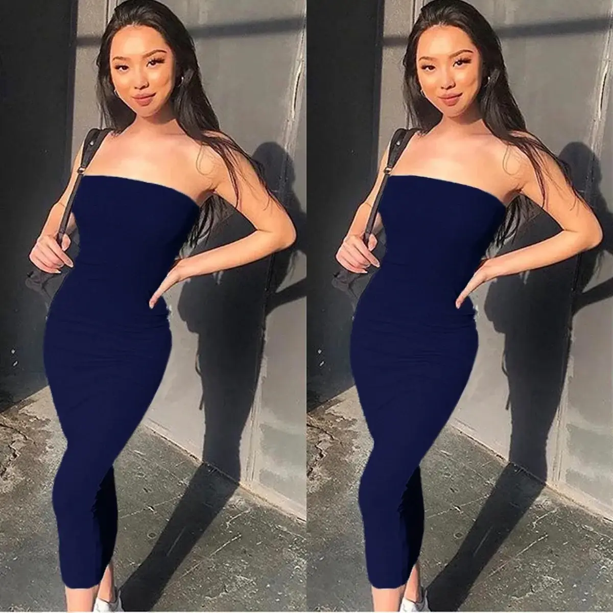Black Strapless Hip-Hugging Dress for Women - Image 12