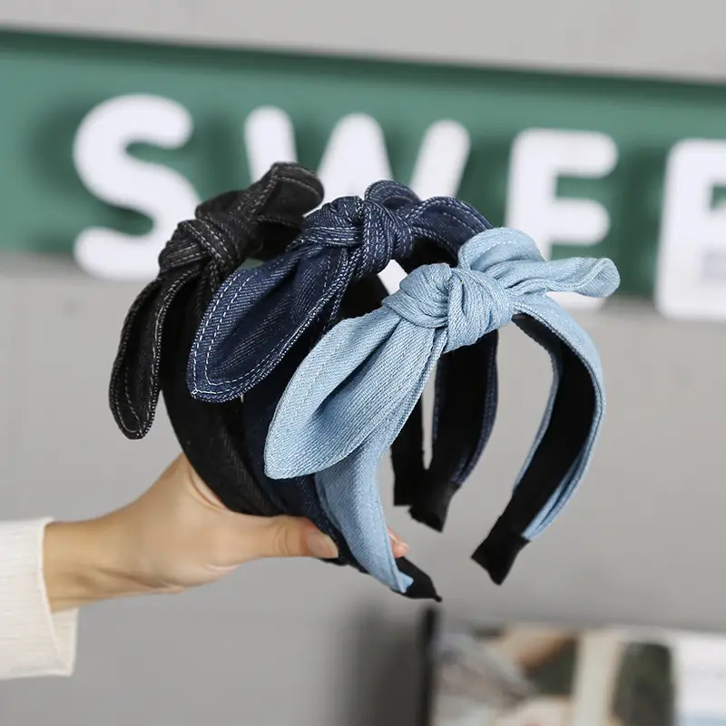 Denim Headband with Bow for Women Face Washing & Makeup — feature 5