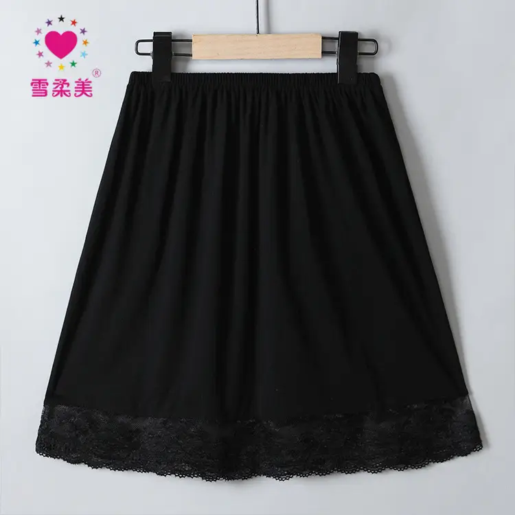 Black Lace Edge Modal Skirt for Women - Image 2
