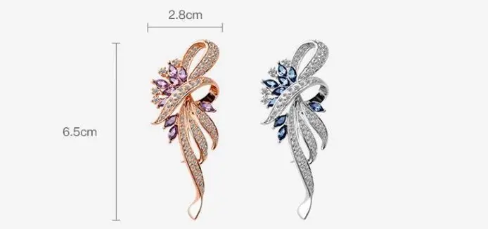 Luxury Flower Brooch for Men Women Gold Plated Purple Crystal — feature 1