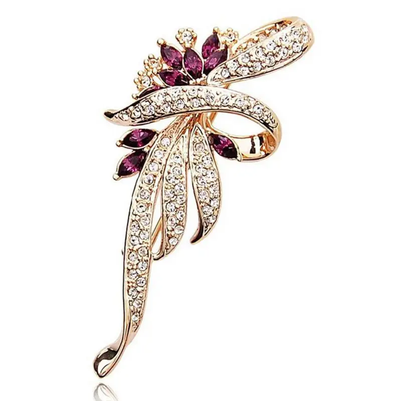 Luxury Flower Brooch for Men Women Gold Plated Purple Crystal — feature 5
