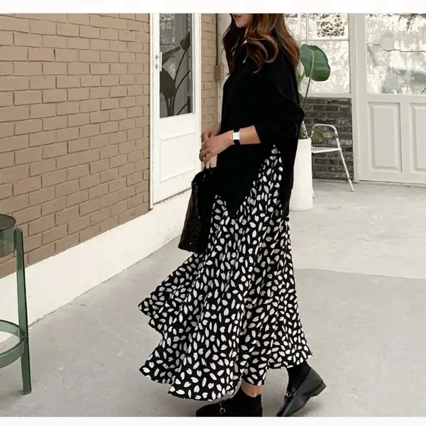 2025 Korean Patchwork Long Sleeve Dress Black White — feature 11
