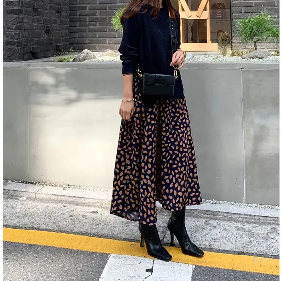 2025 Korean Patchwork Long Sleeve Dress Black White — feature 14