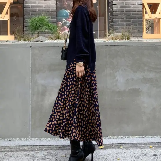 2025 Korean Patchwork Long Sleeve Dress Black White — feature 15