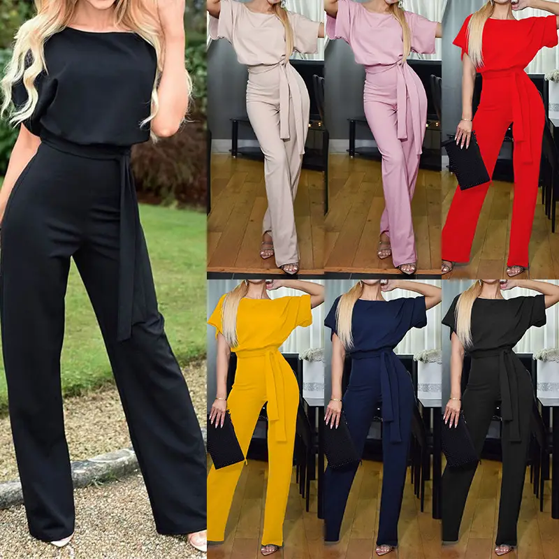 Women Pink Lace Button Jumpsuit Pants Set 2019 - Image 8