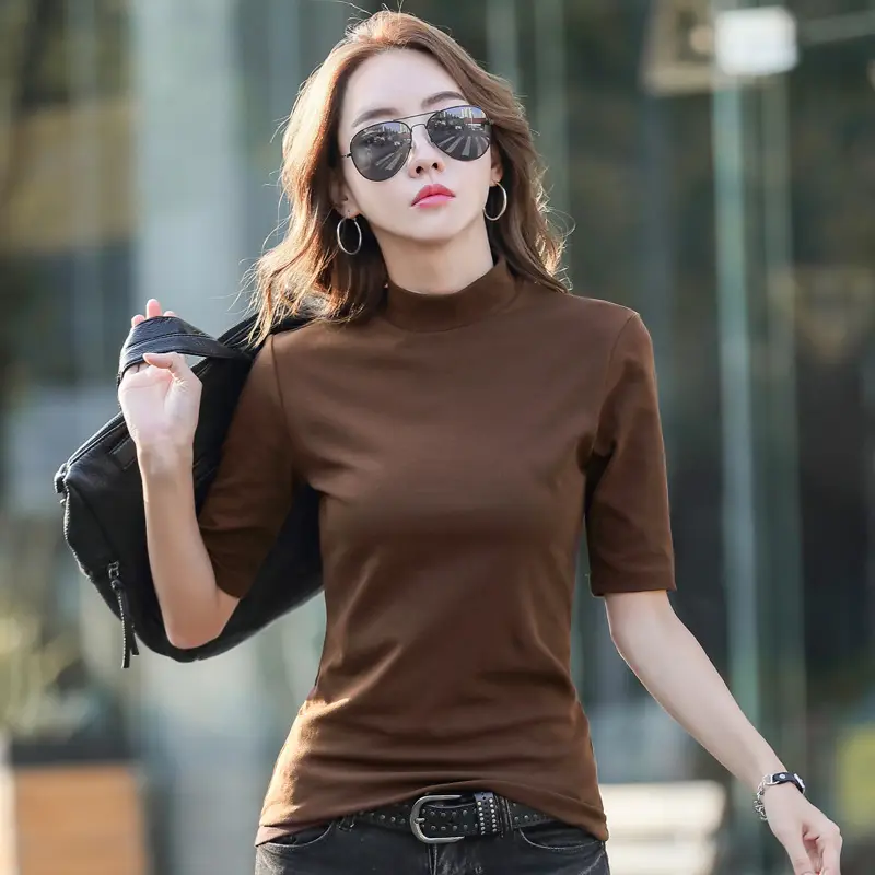Women Cotton Slim Fit T-Shirt with Patchwork - Image 5