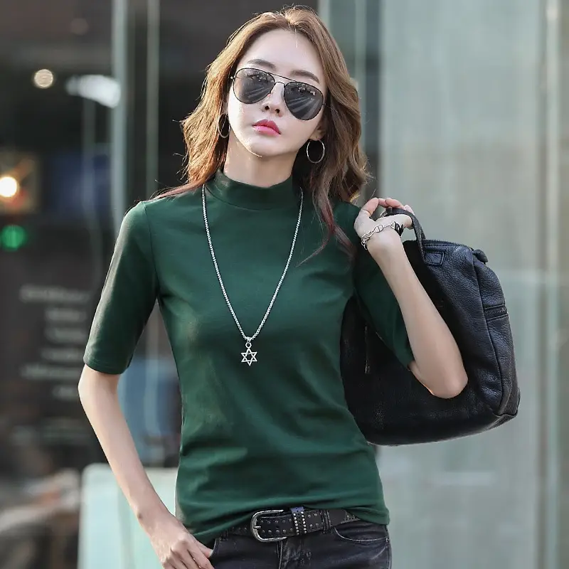 Women Cotton Slim Fit T-Shirt with Patchwork - Image 2