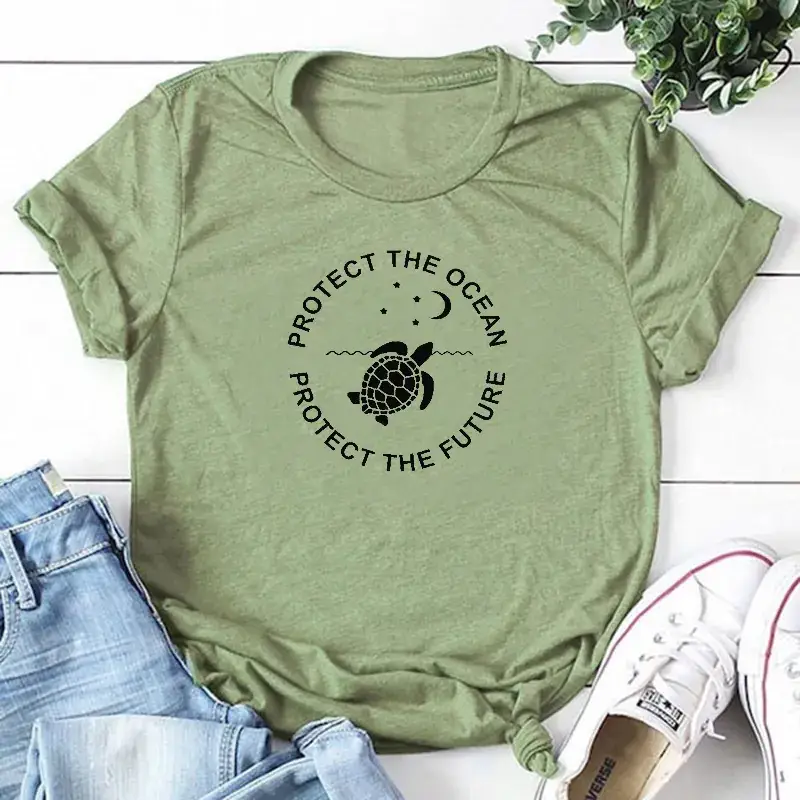 Black T-Shirt with Ocean Protection Graphic