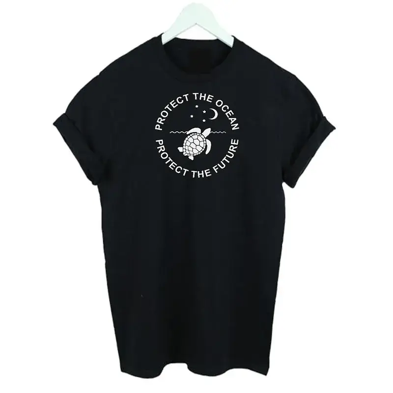 Black T-Shirt with Ocean Protection Graphic