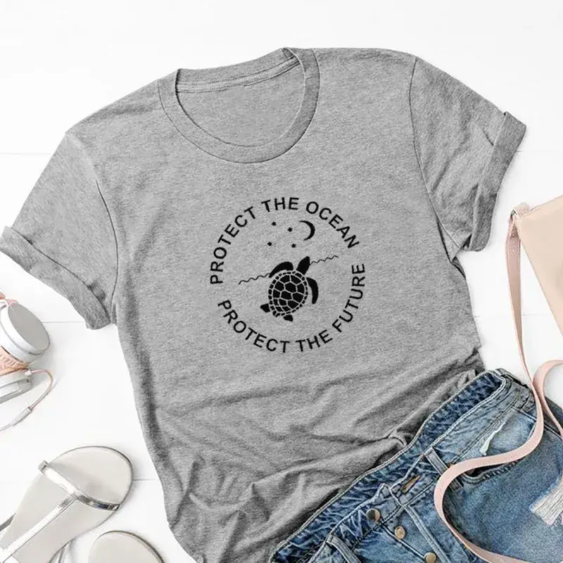 Black T-Shirt with Ocean Protection Graphic
