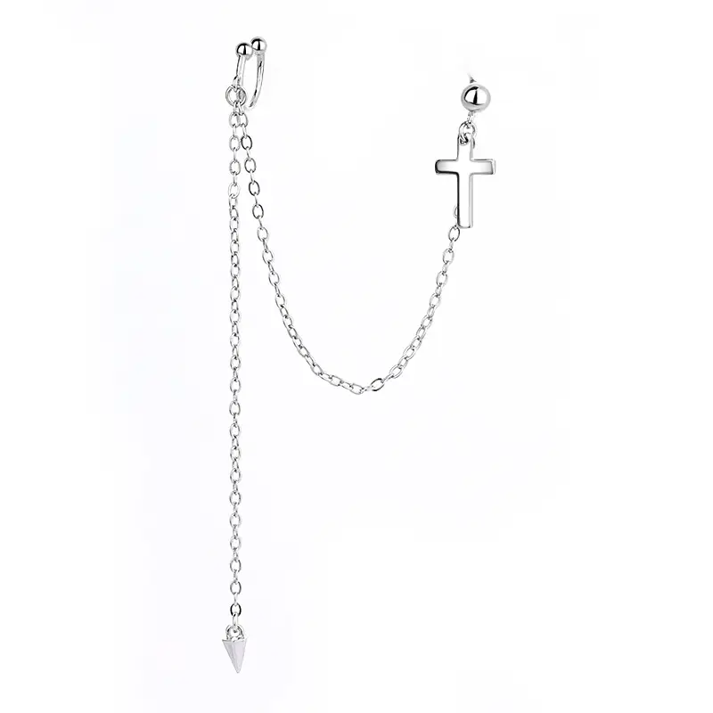 Single Cross Earrings for Women Silver Chain Earrings - Image 6