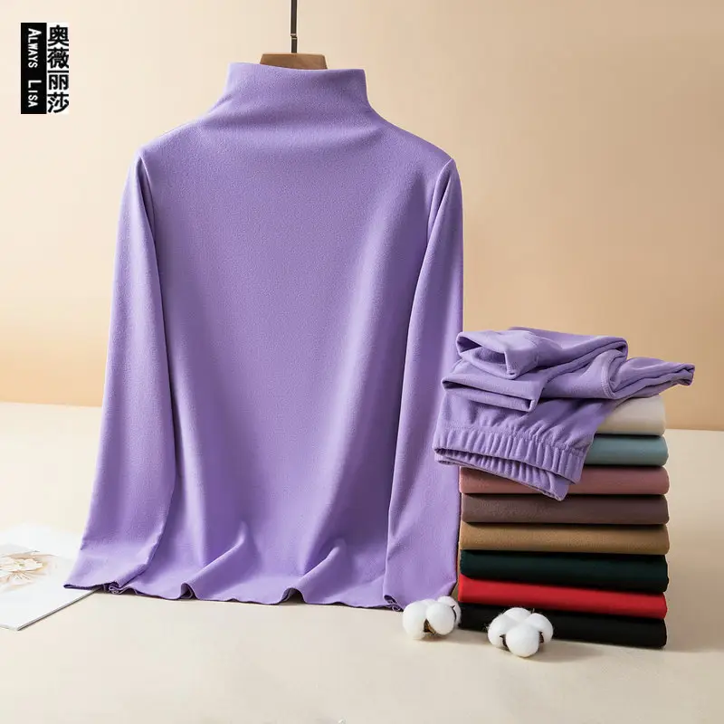 Women's Velvet Half-Turtleneck Long Sleeve T-Shirt - Image 10