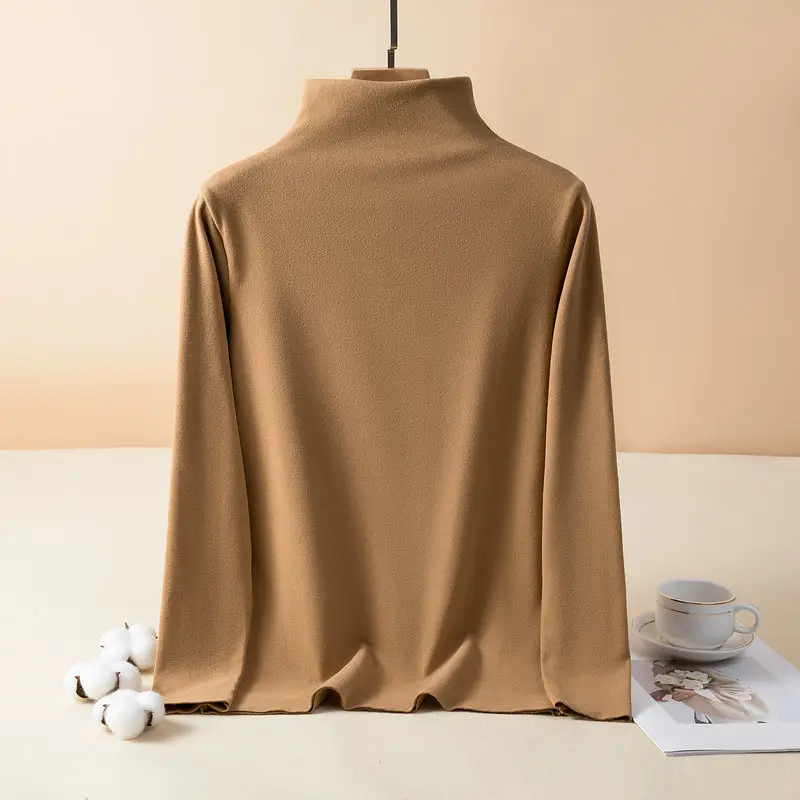 Women's Velvet Half-Turtleneck Long Sleeve T-Shirt - Image 3