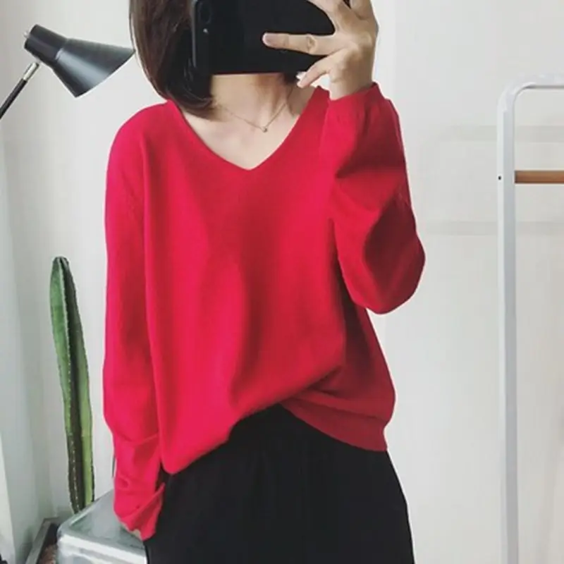 2025 Women Loose V-Neck Pullover Long Sleeve Knitwear - Image 13
