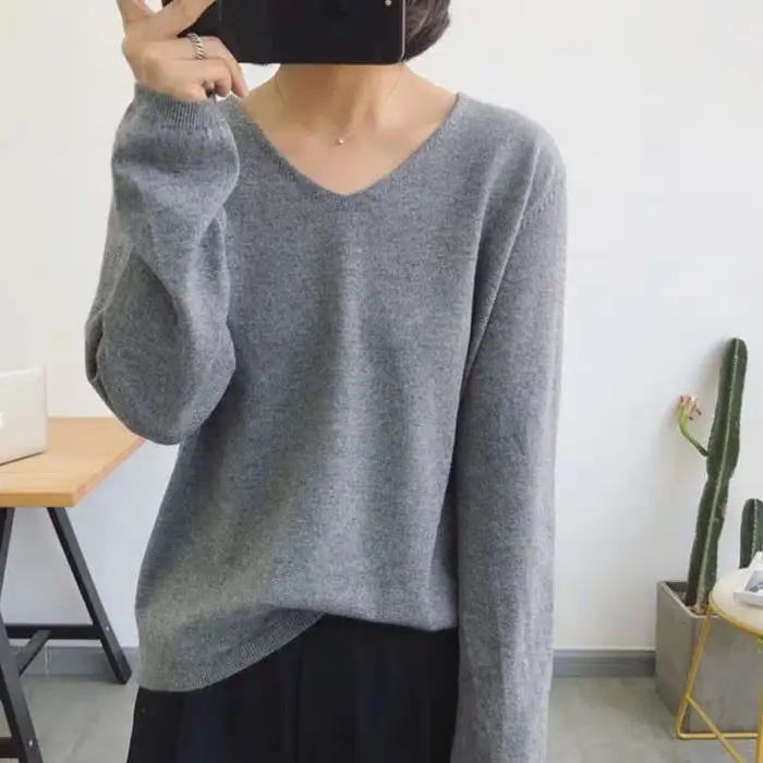 2025 Women Loose V-Neck Pullover Long Sleeve Knitwear - Image 6