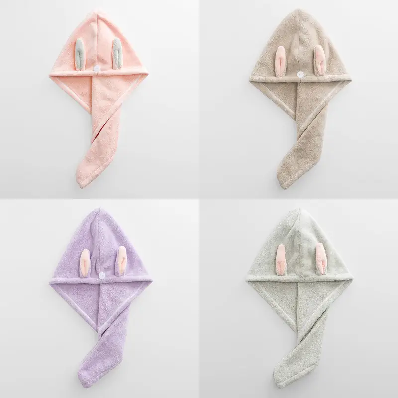 Coral Velvet Rabbit Ear Dry Hair Towel for Girls - Image 11