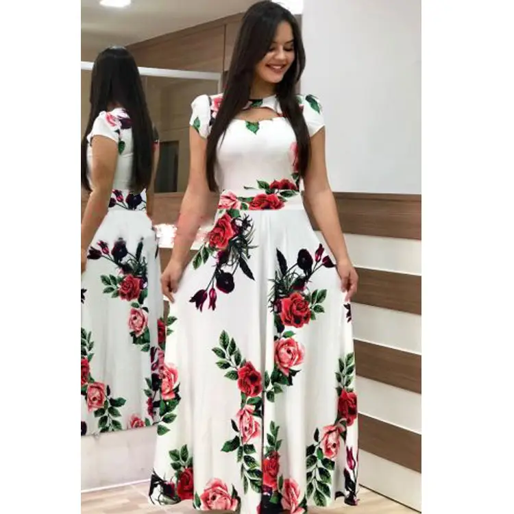 Women Floral Print Maxi Dress Blue Large - Image 22