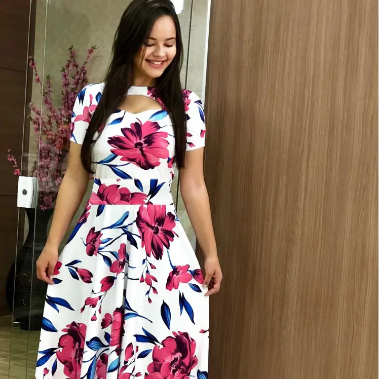 Women Floral Print Maxi Dress Blue Large - Image 24