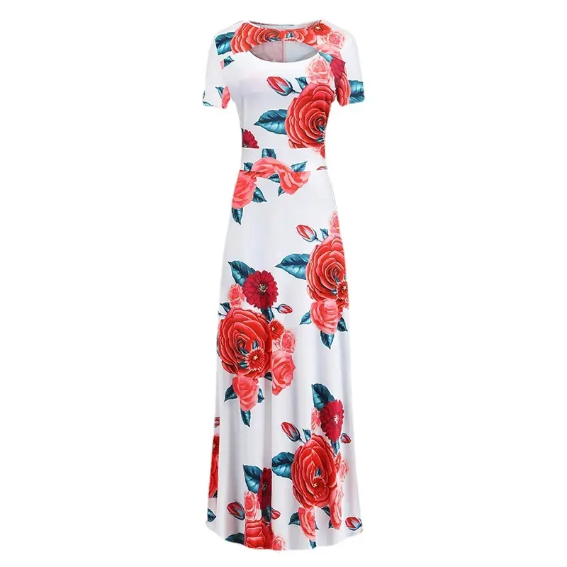 Women Floral Print Maxi Dress Blue Large - Image 25