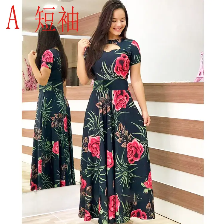 Women Floral Print Maxi Dress Blue Large - Image 10