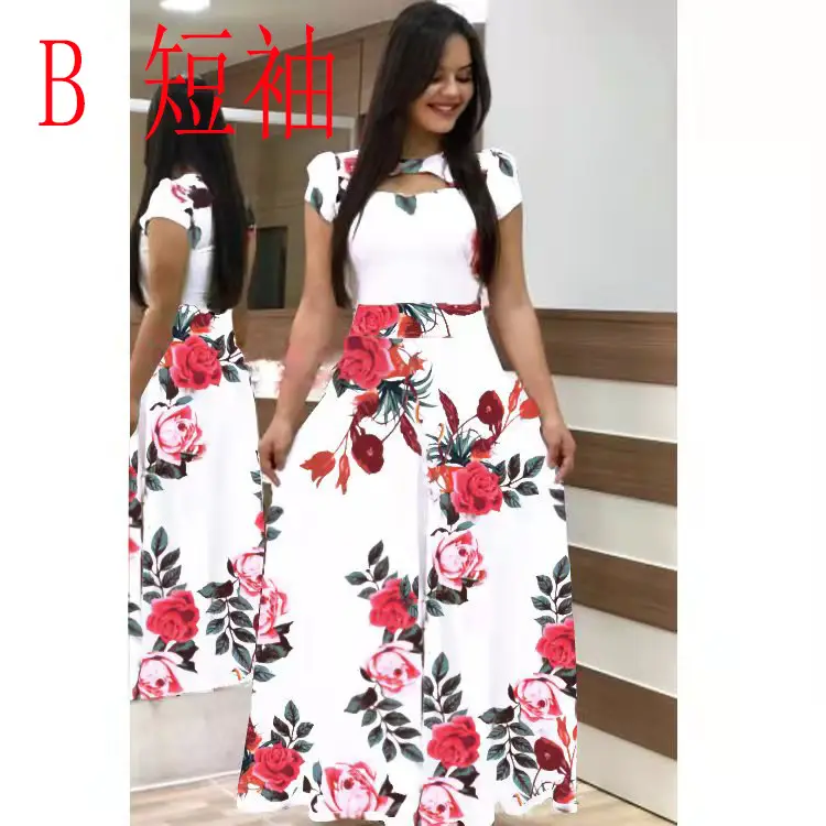 Women Floral Print Maxi Dress Blue Large - Image 11