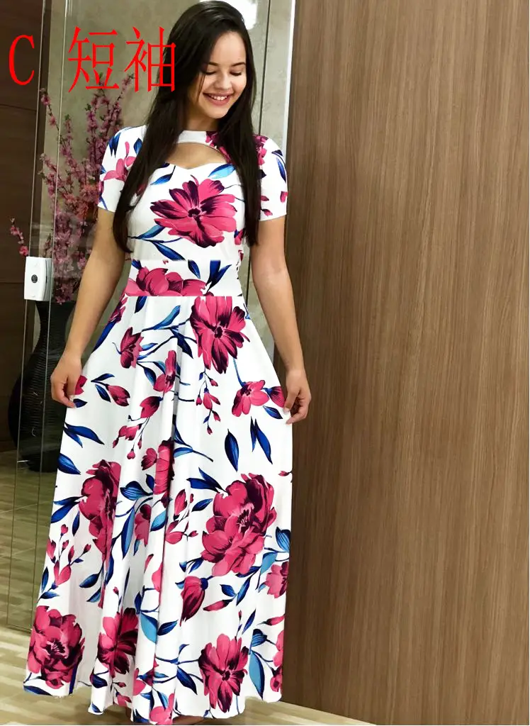 Women Floral Print Maxi Dress Blue Large - Image 12