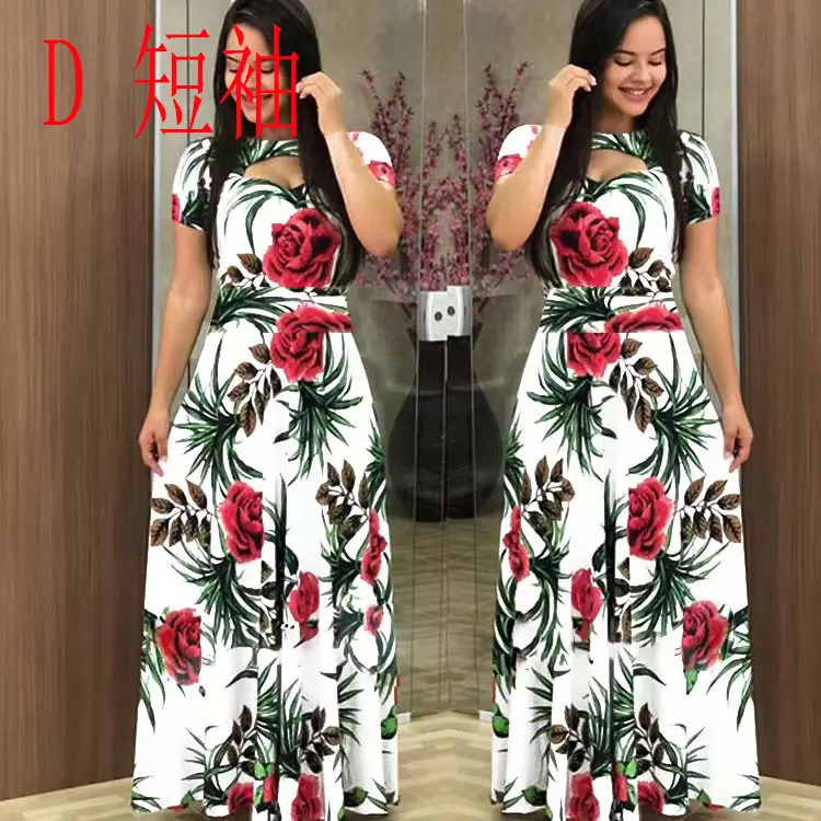 Women Floral Print Maxi Dress Blue Large - Image 13