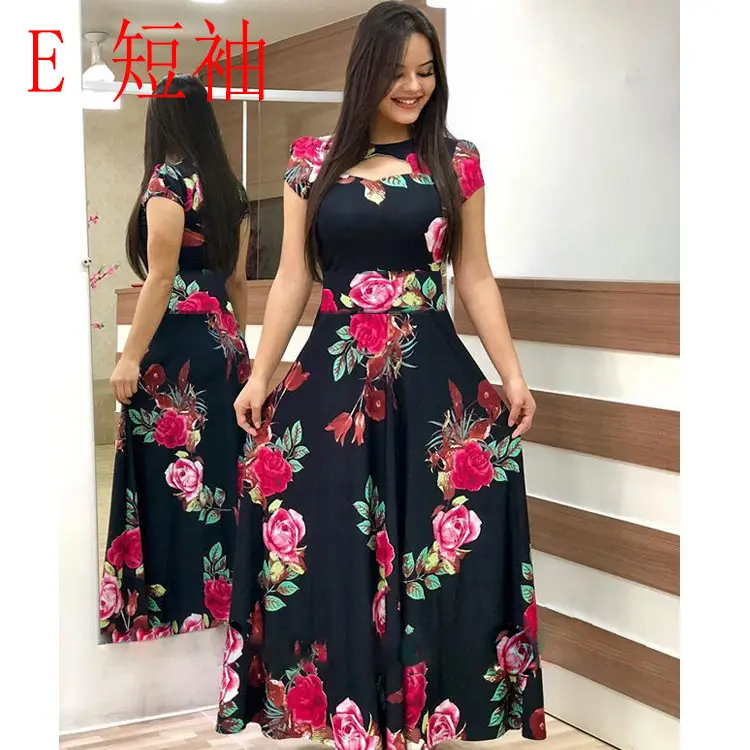 Women Floral Print Maxi Dress Blue Large - Image 14