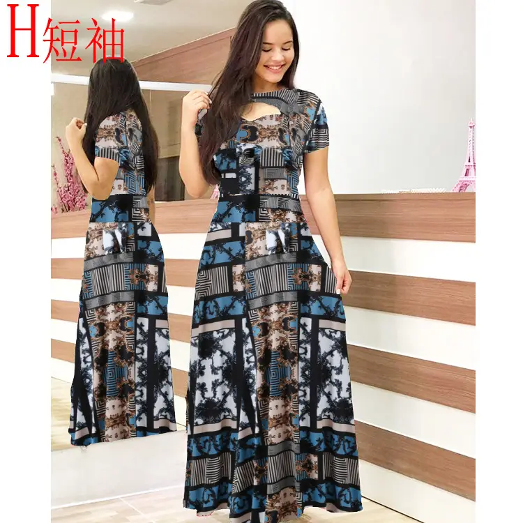 Women Floral Print Maxi Dress Blue Large - Image 17