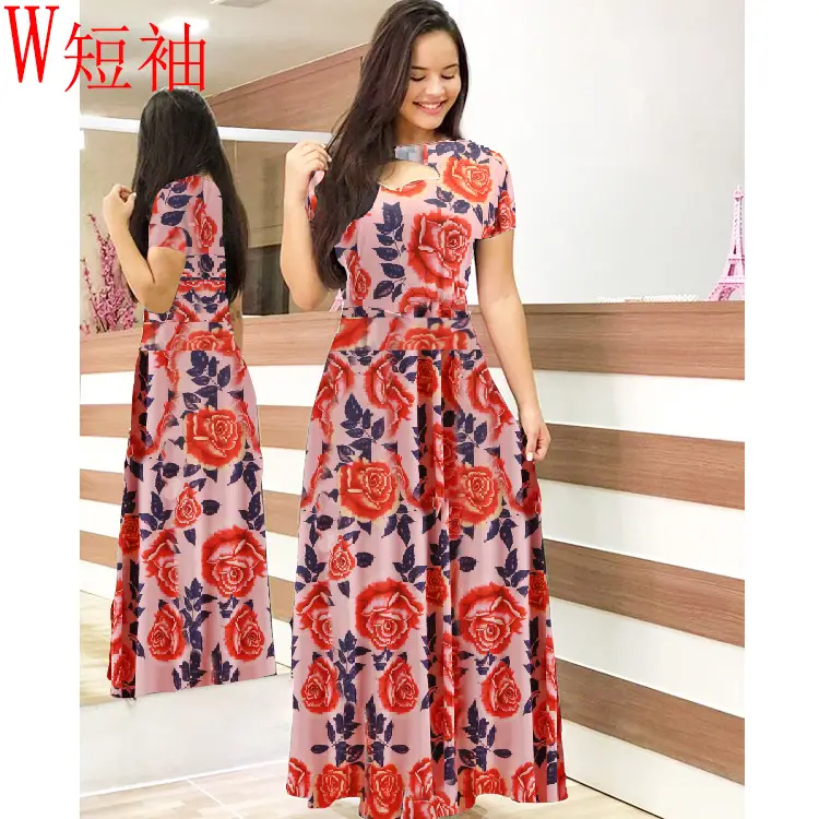 Women Floral Print Maxi Dress Blue Large - Image 19