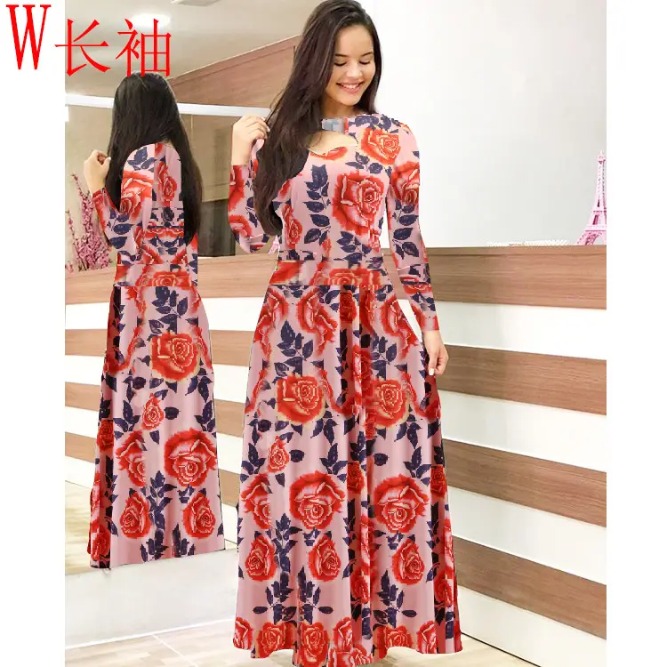 Women Floral Print Maxi Dress Blue Large - Image 8
