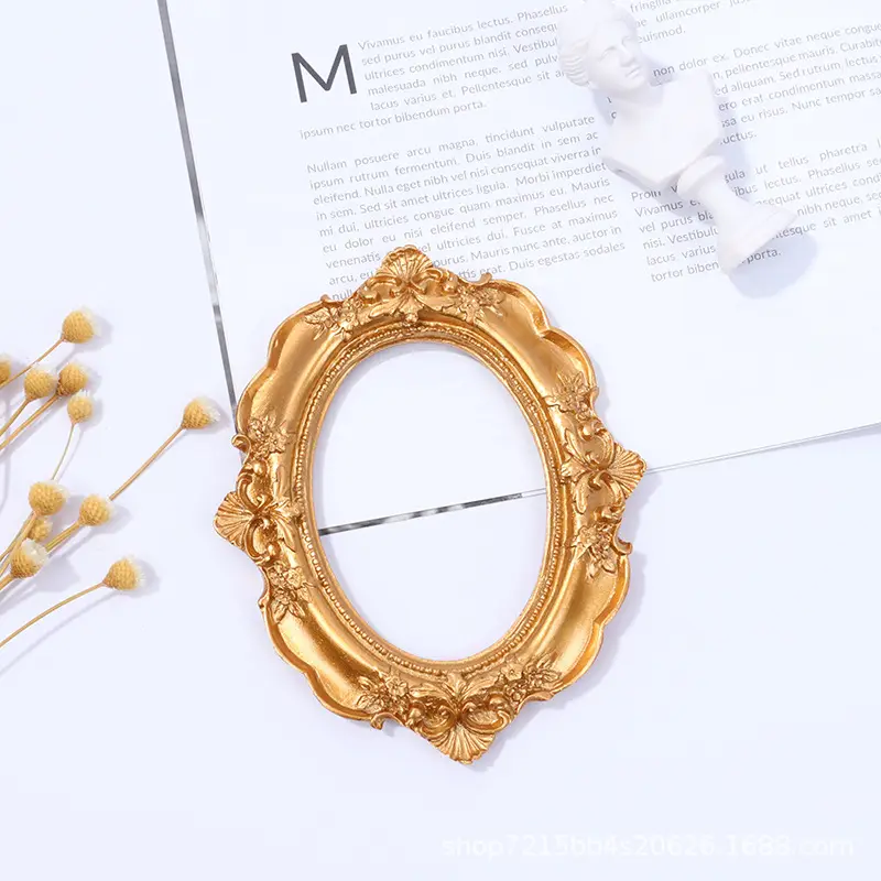 Nordic Retro Gold Resin Earrings & Photo Frame Set - Image 2