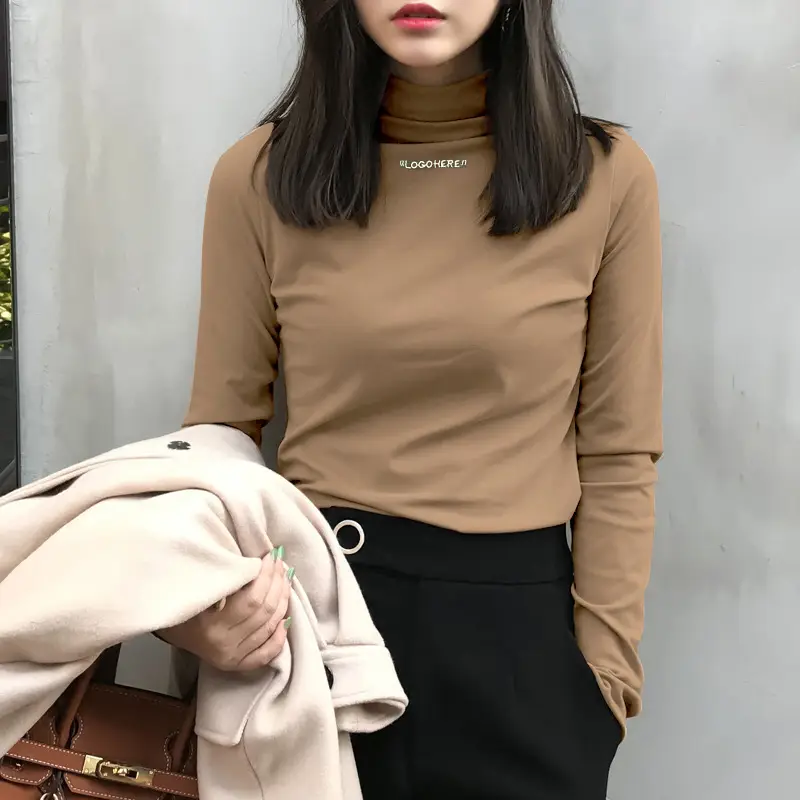 Women Fleece Lined Half-High Collar Shirt with Letter Embroidery - Image 7