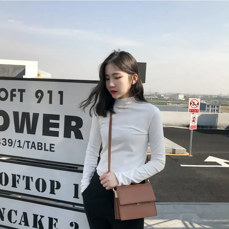 Women Fleece Lined Half-High Collar Shirt with Letter Embroidery — feature 3